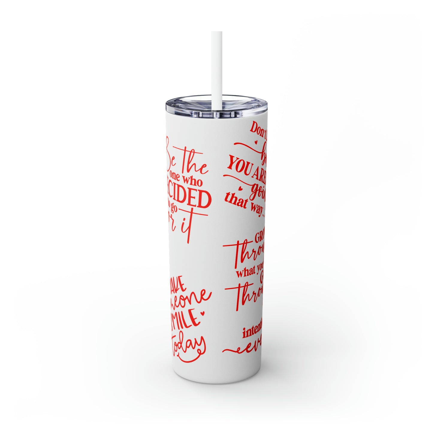 OOI- Skinny Tumbler with Straw, 20oz White-Red