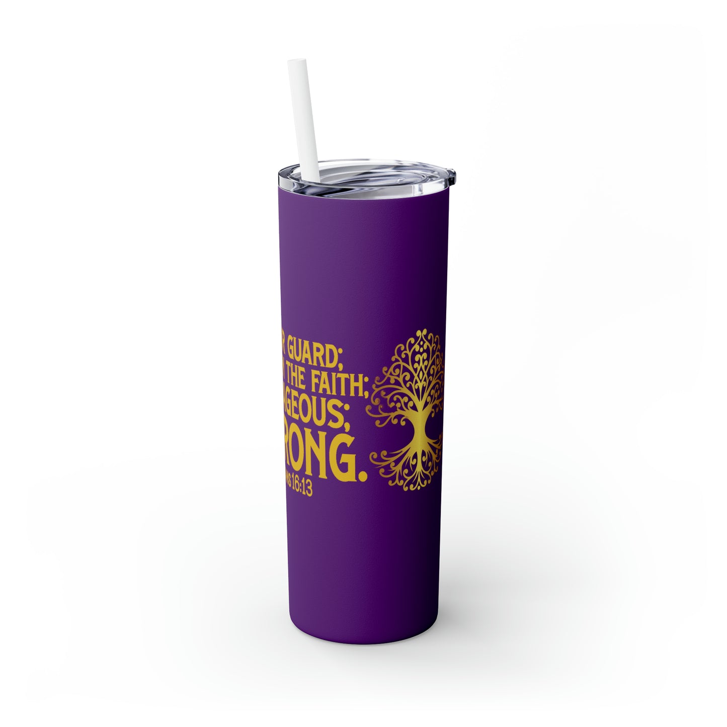 OOI-Skinny Tumbler with Straw, 20oz Purple& Gold