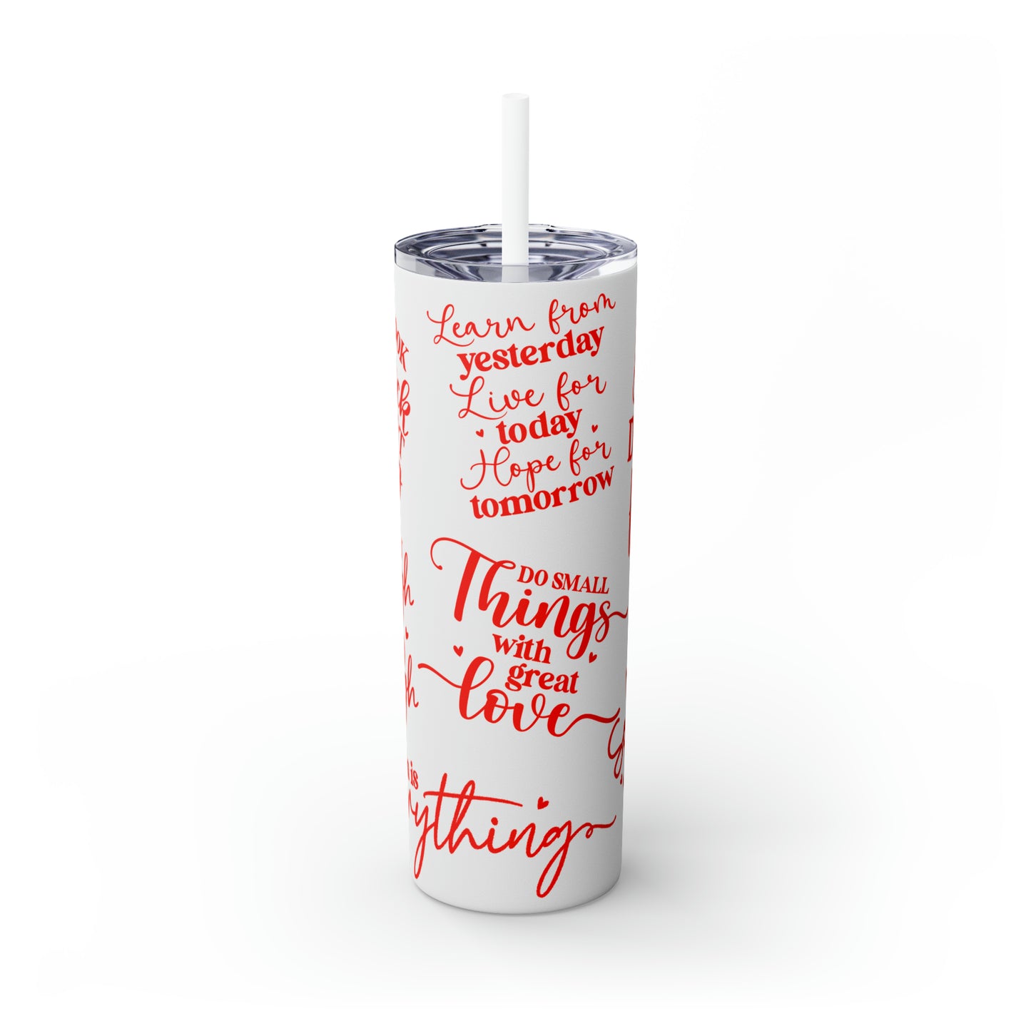 OOI- Skinny Tumbler with Straw, 20oz White-Red
