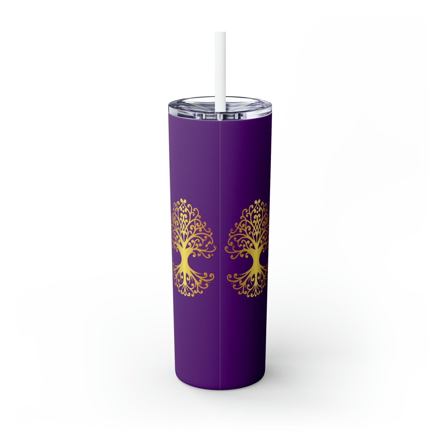 OOI-Skinny Tumbler with Straw, 20oz Purple& Gold