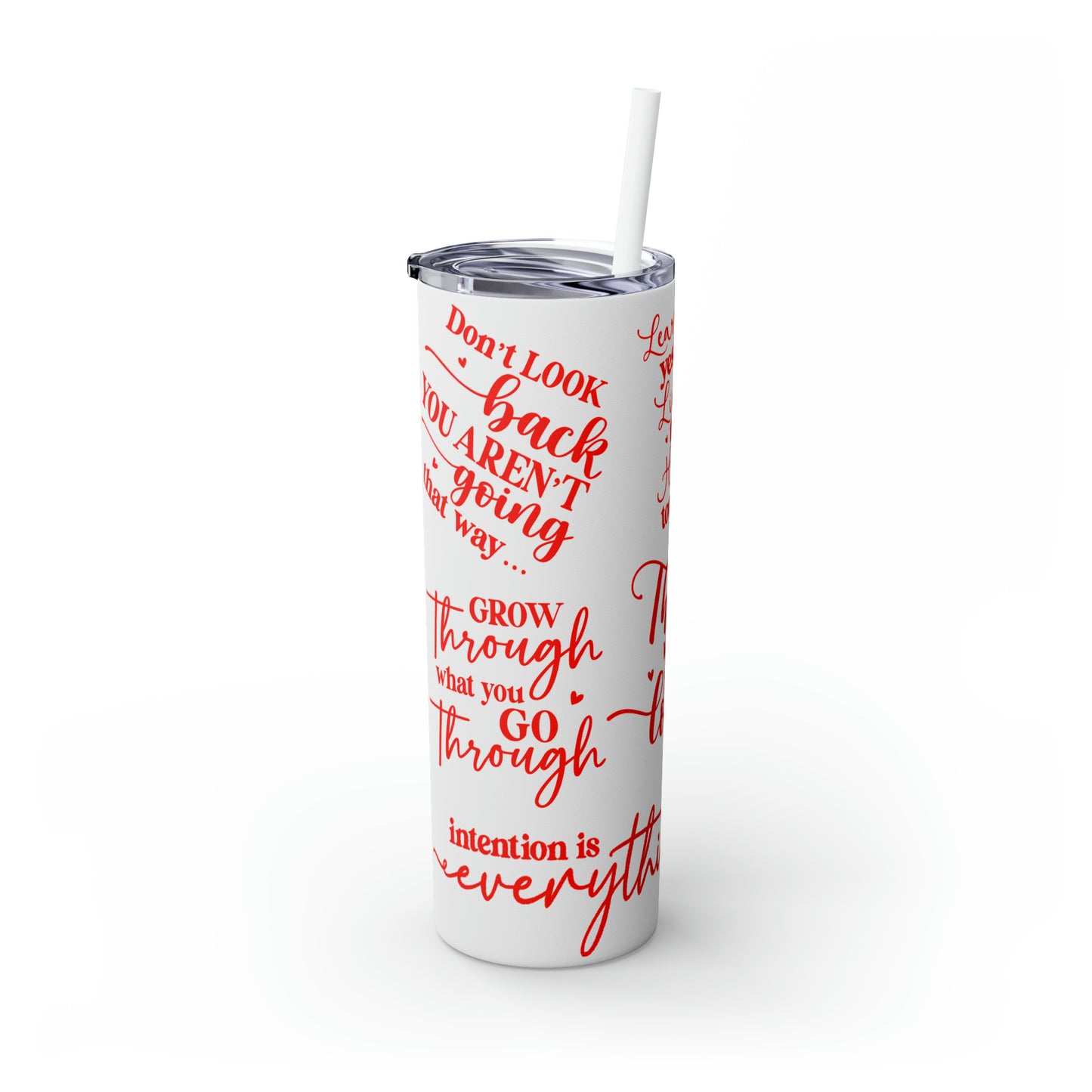 OOI- Skinny Tumbler with Straw, 20oz White-Red