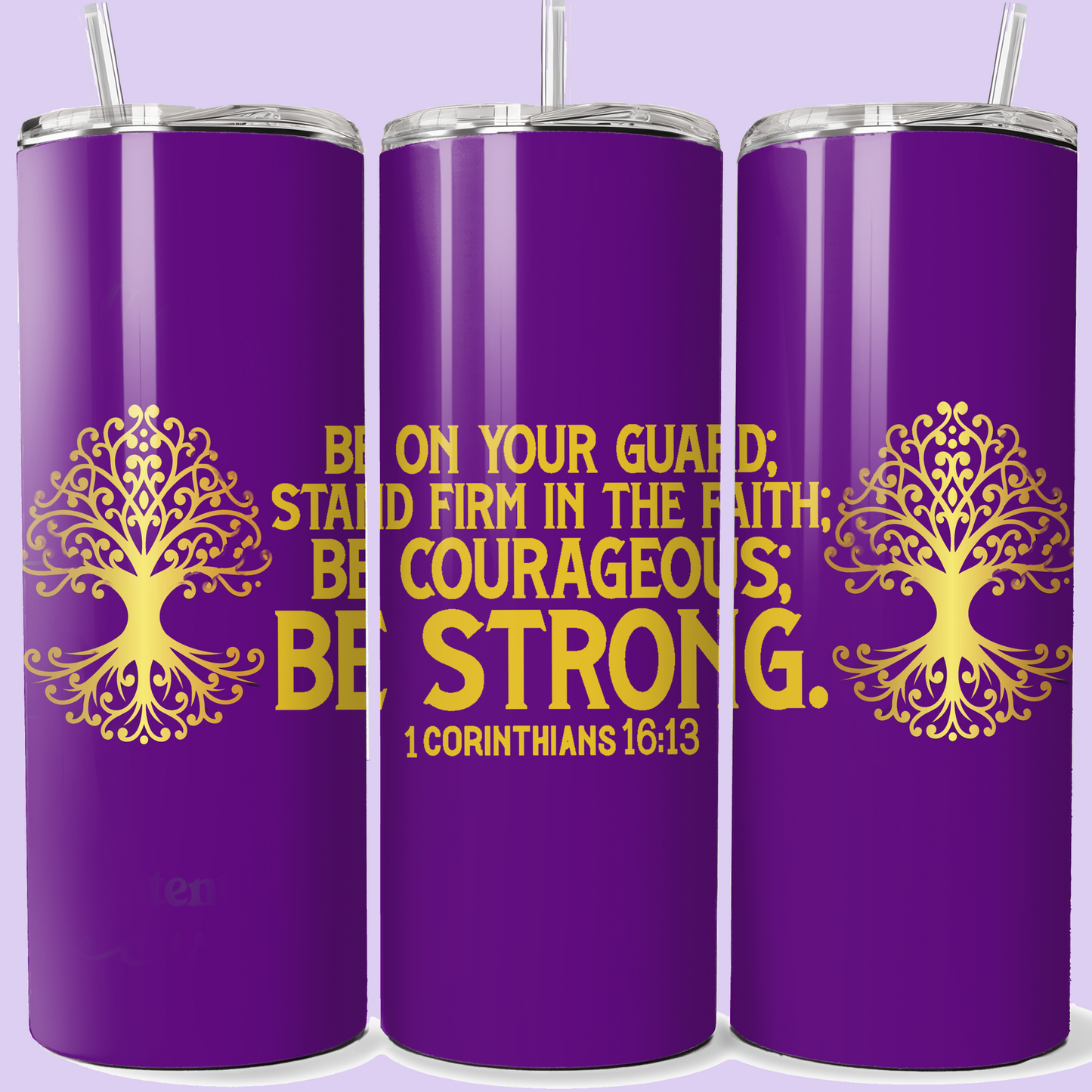 OOI-Skinny Tumbler with Straw, 20oz Purple& Gold