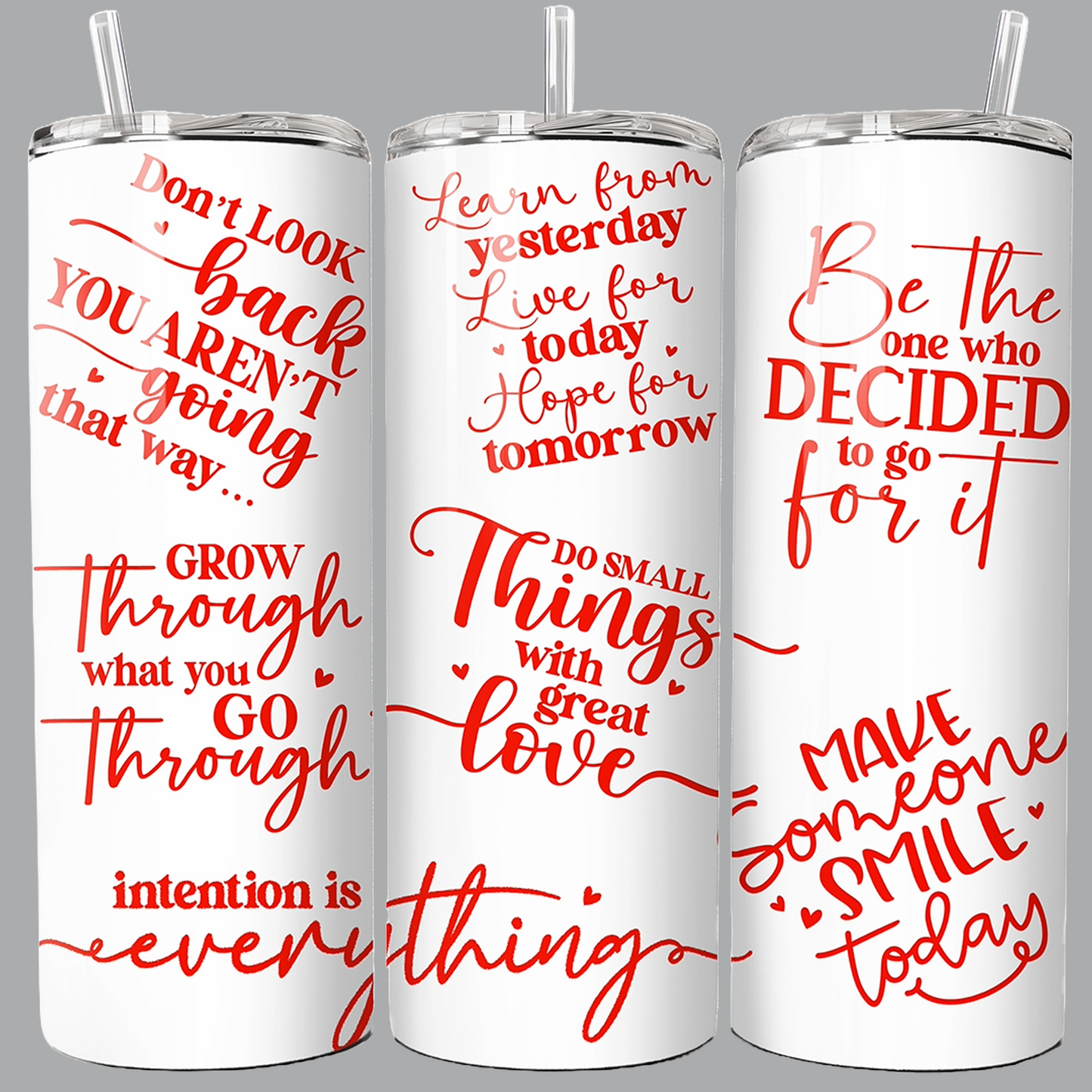 OOI- Skinny Tumbler with Straw, 20oz White-Red