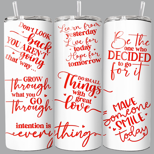 OOI- Skinny Tumbler with Straw, 20oz White-Red