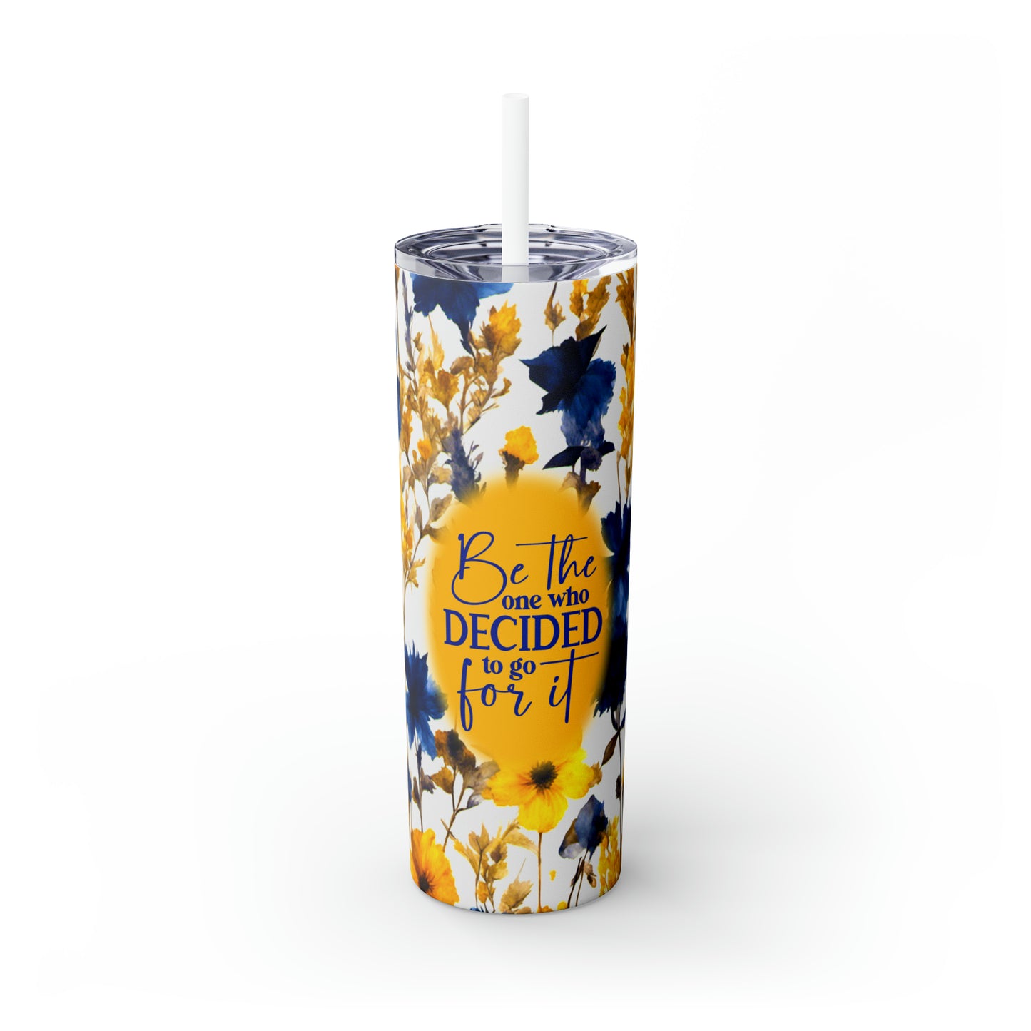 OOI-Skinny Tumbler with Straw, 20ozBlue-Gold