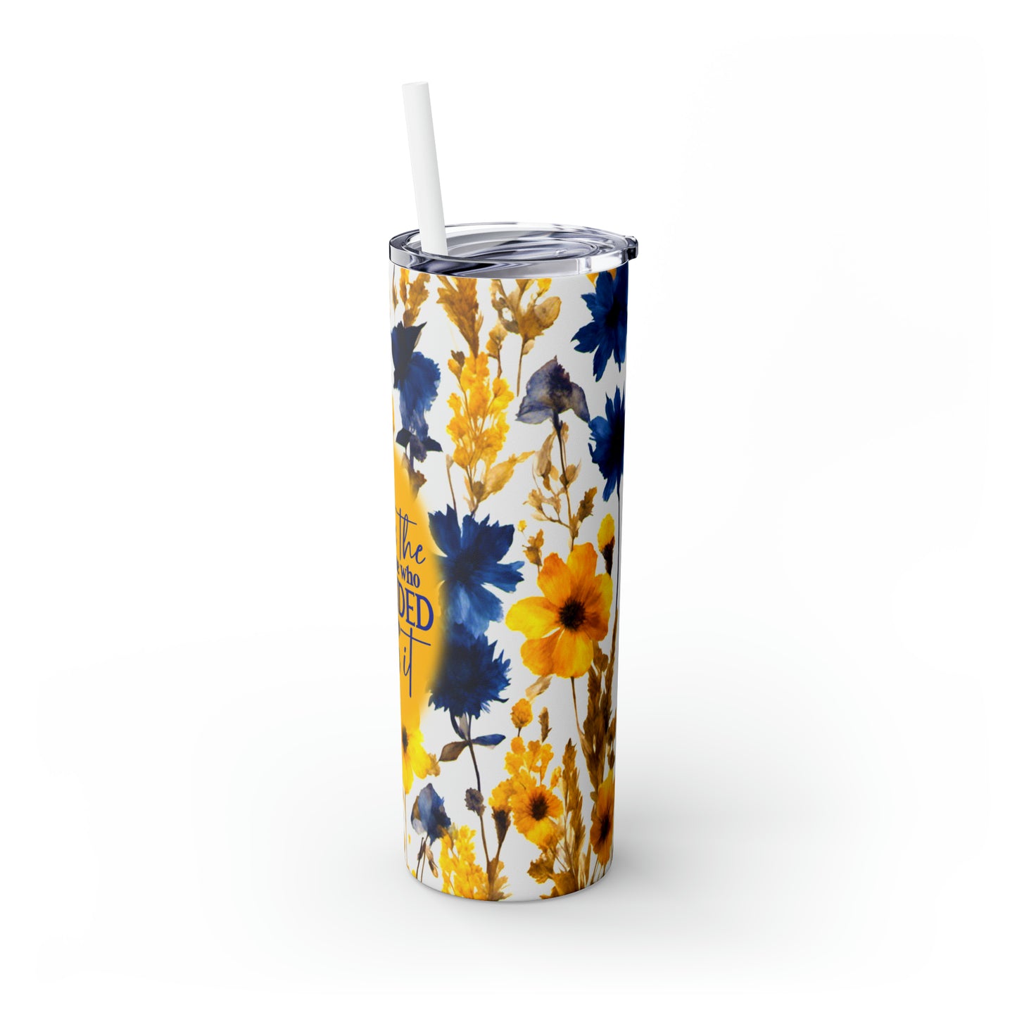 OOI-Skinny Tumbler with Straw, 20ozBlue-Gold
