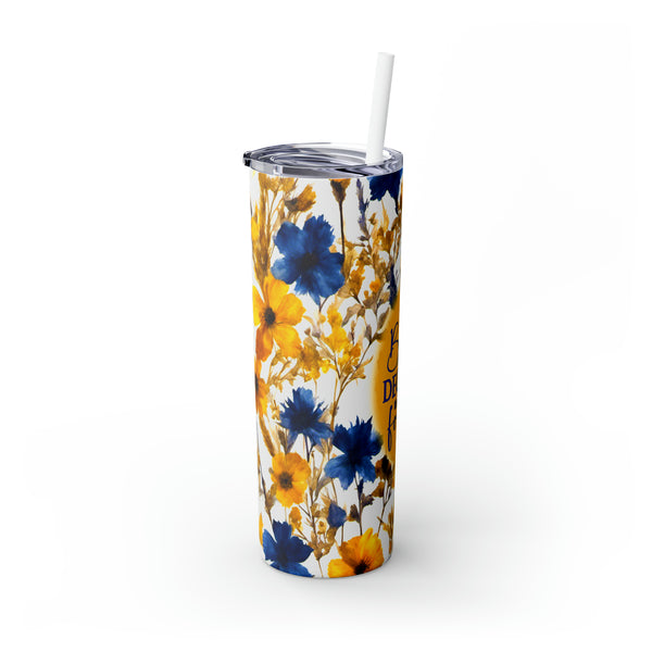 OOI-Skinny Tumbler with Straw, 20ozBlue-Gold