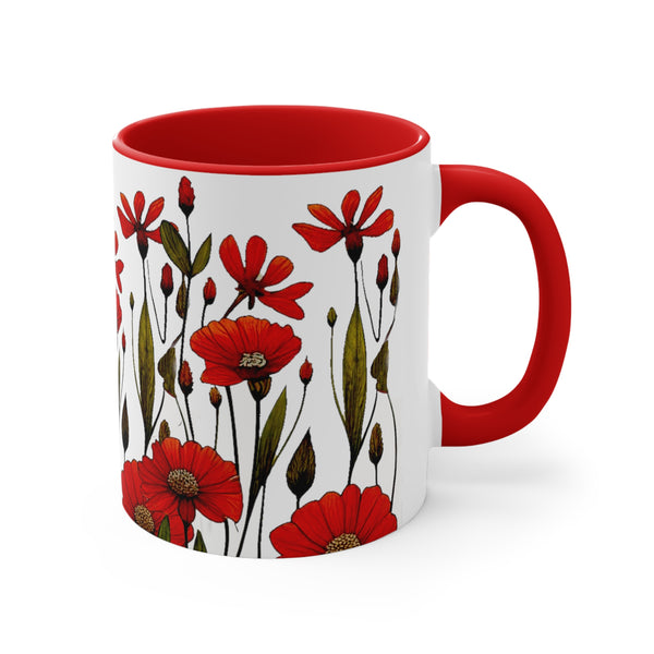 OOI- Red Floral Accent Coffee Mug, 11oz