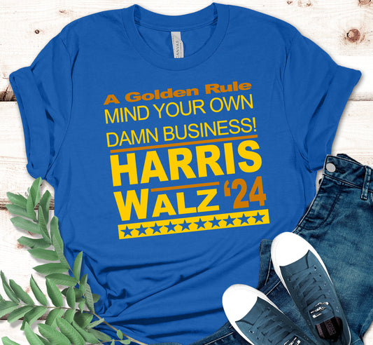 Divine 9 Harris Walz Campaign T- 2 colors-Men & Women- Mind Your Own Business