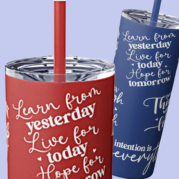 OOI-Skinny Tumbler with Straw, 20oz-Red-Blue