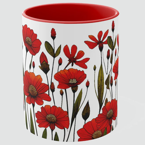 OOI- Red Floral Accent Coffee Mug, 11oz